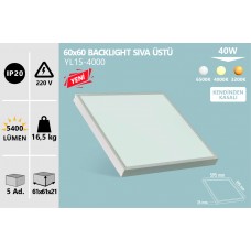 40W 60X60 BACKLİGHT SIVA ÜSTÜ BEYAZ GÜNIŞIĞI ILIK BEYAZ